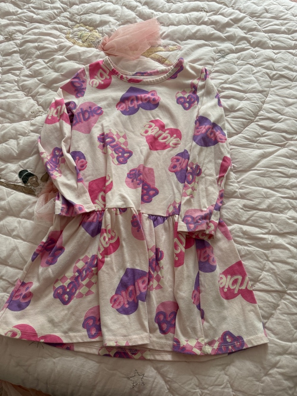 Barbie Pink and Purple Logo Print Long Sleeve Dress